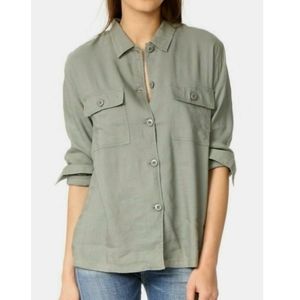 Rails Everett Sage linen blend army style button down S